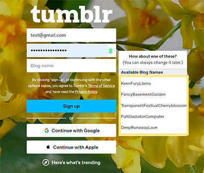 Tumblr Sign up