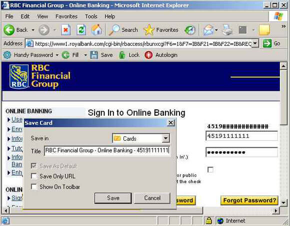 Saving Canada bank login and password to login to Canada bank account automatically.