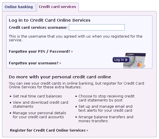 NatWest Credit Cards - Screenshot of NatWest website www.natwest.com