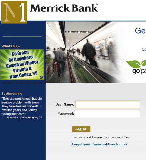 Merrick bank - Screenshot of Merrick bank website www.merrickbank.com