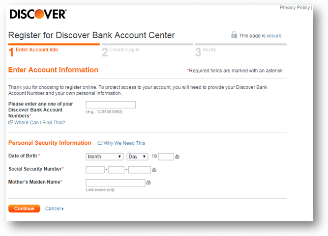 Register for Discover Bank Account