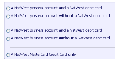 NatWest Account Type - Screenshot of NatWest website www.natwest.com