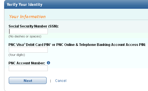 Log into PNC Bank Account - Screenshot of PNC bank website www.pnc.com