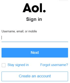 AOL sign in - Screenshot of AOL website www.aol.com