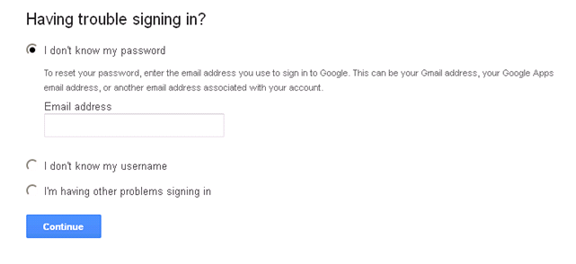 Google account password recovery - Screenshot of www.google.com