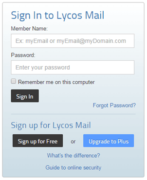 Lycos mail Login - Screenshot of Lycos mail website www.mail.lycos.com