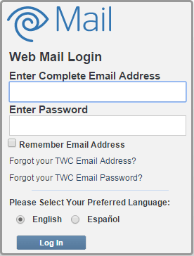 Road Runner Login - Screenshot of TWC email website mail.twc.com