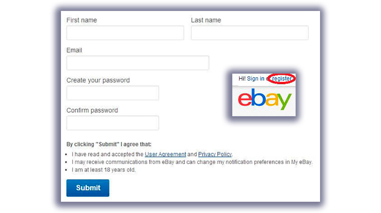 eBay Login Sign up in My Account