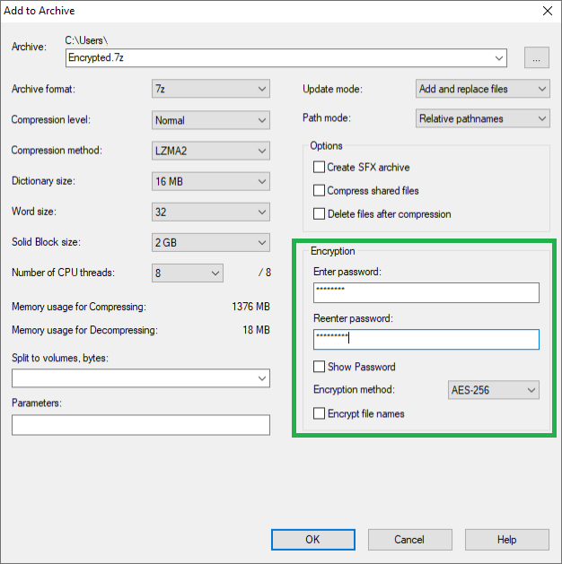 7Zip third party folder password example