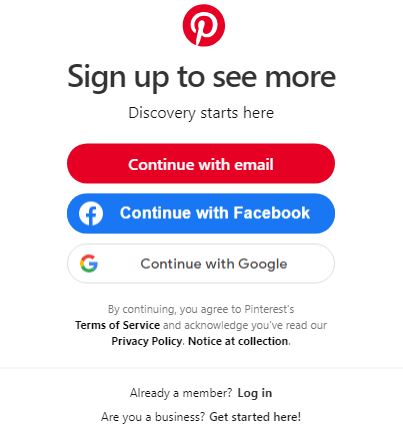 Screenshot of Pinterest