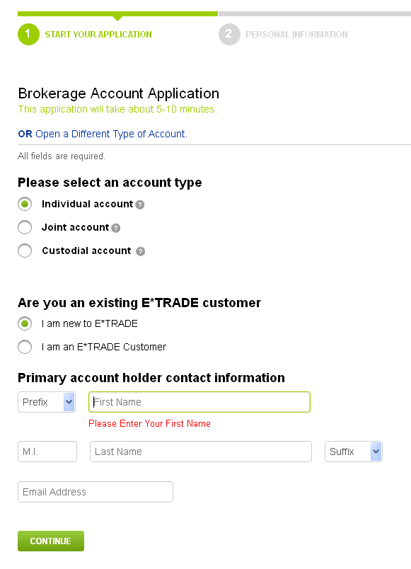 Etrade Login - Screenshot of Etrade website www.us.etrade.com